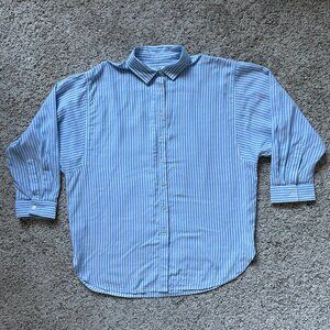 - Loft - Blue and White Stripe Oversized Button-Up Shirt